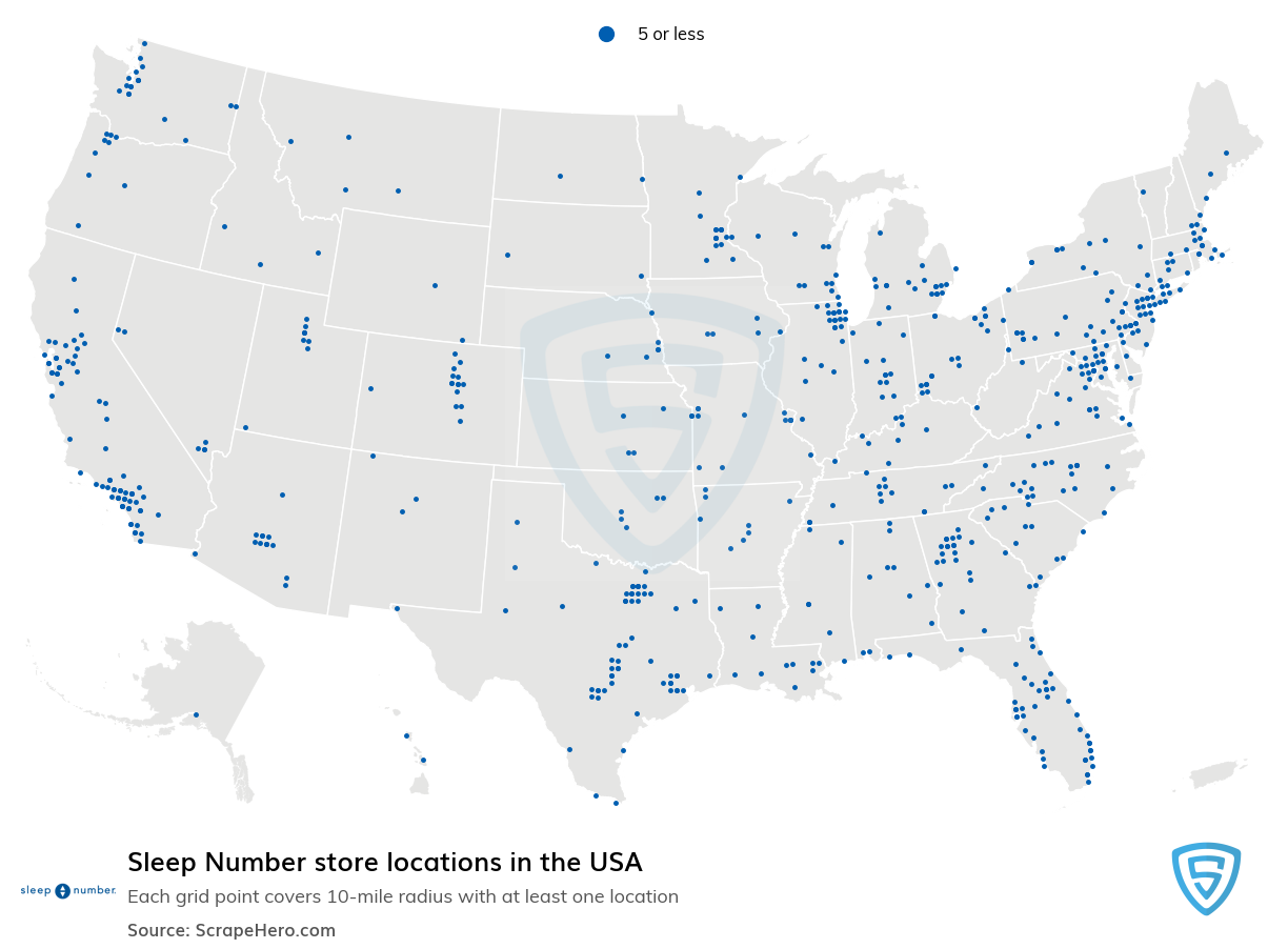 Map of Sleep Number stores in the United States