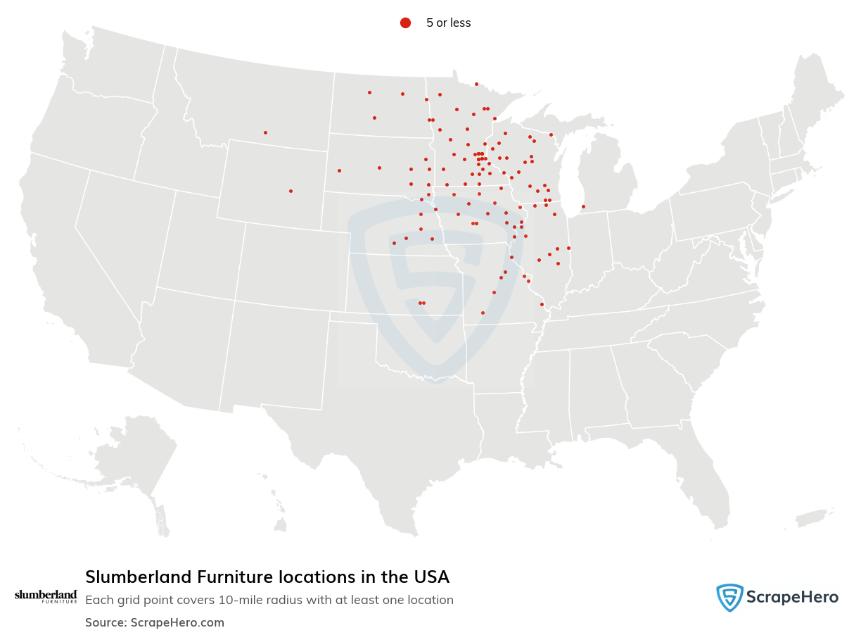 Map of Slumberland Furniture locations in the United States