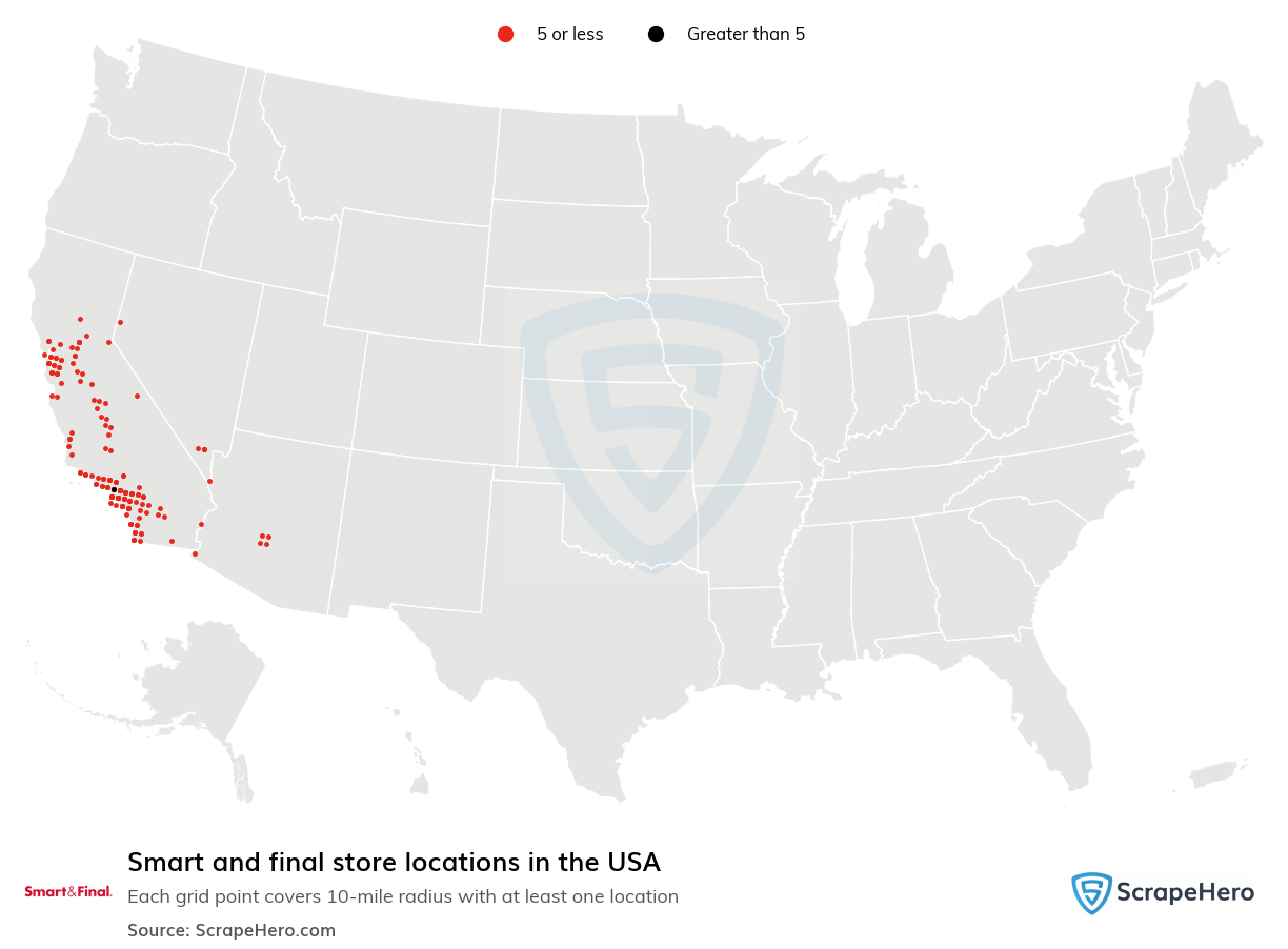 Map of Smart and final stores in the United States