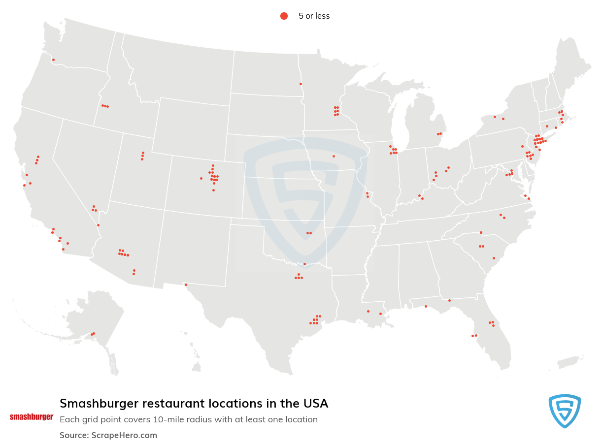 Map of Smashburger restaurants in the United States