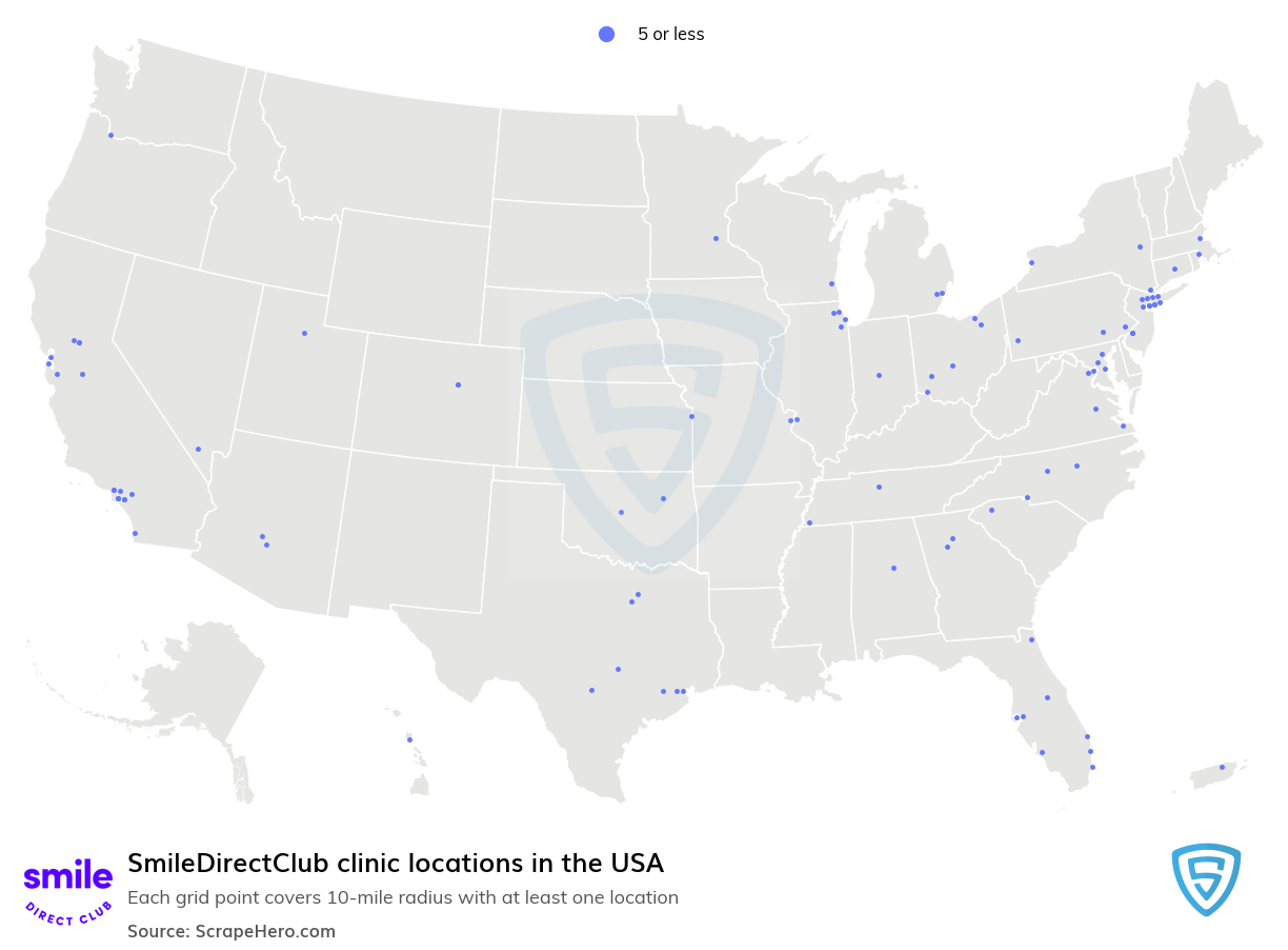Map of SmileDirectClub clinics in the United States
