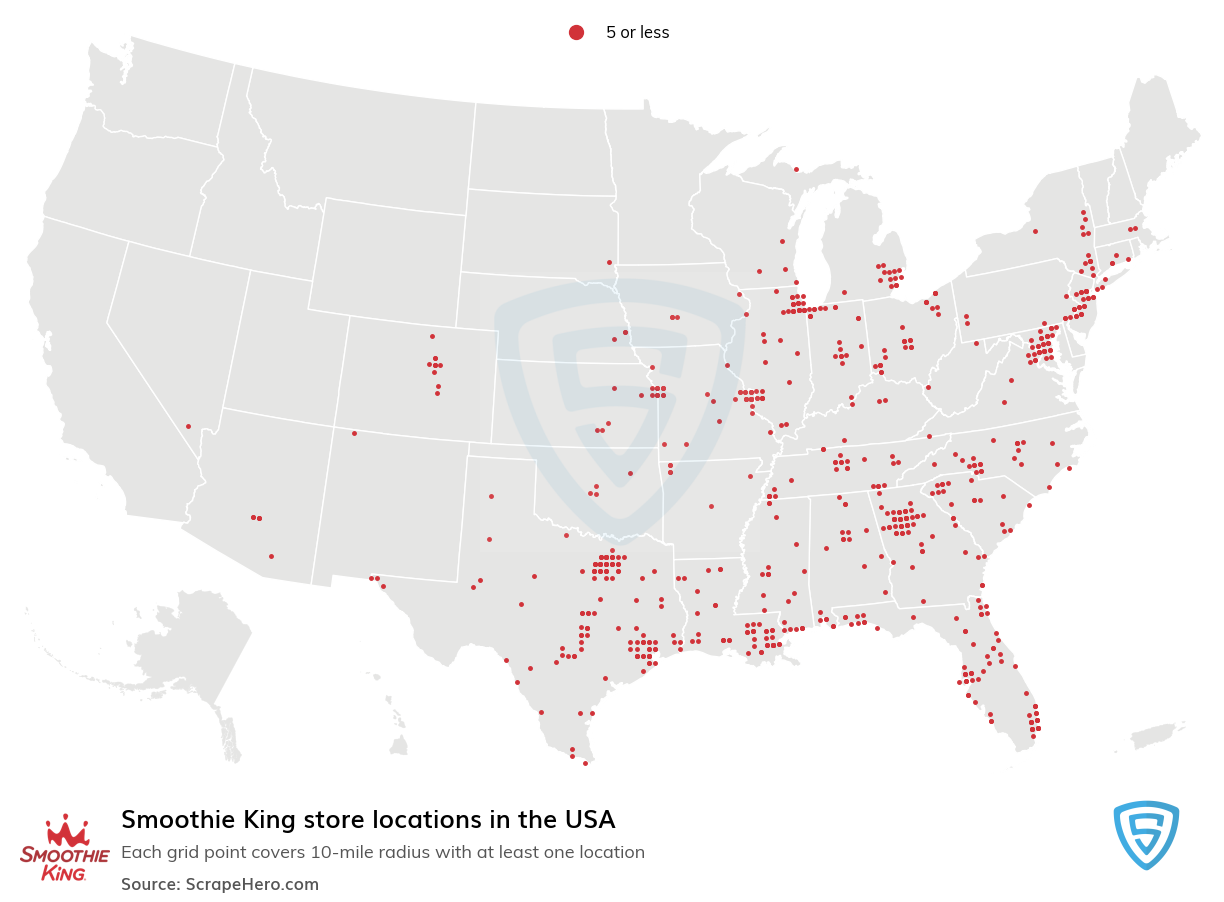 Map of Smoothie King stores in the United States