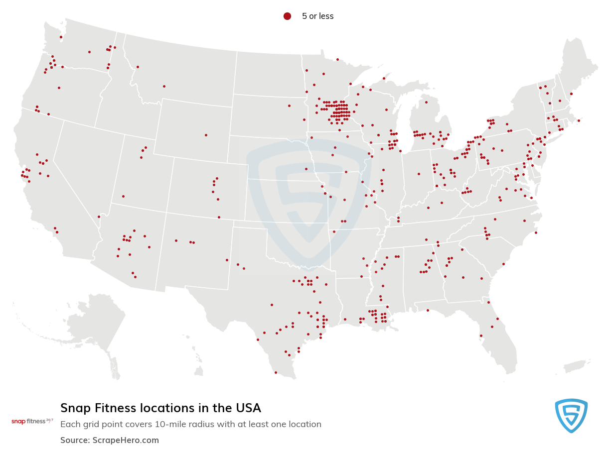 Map of Snap Fitness locations in the United States in 2022