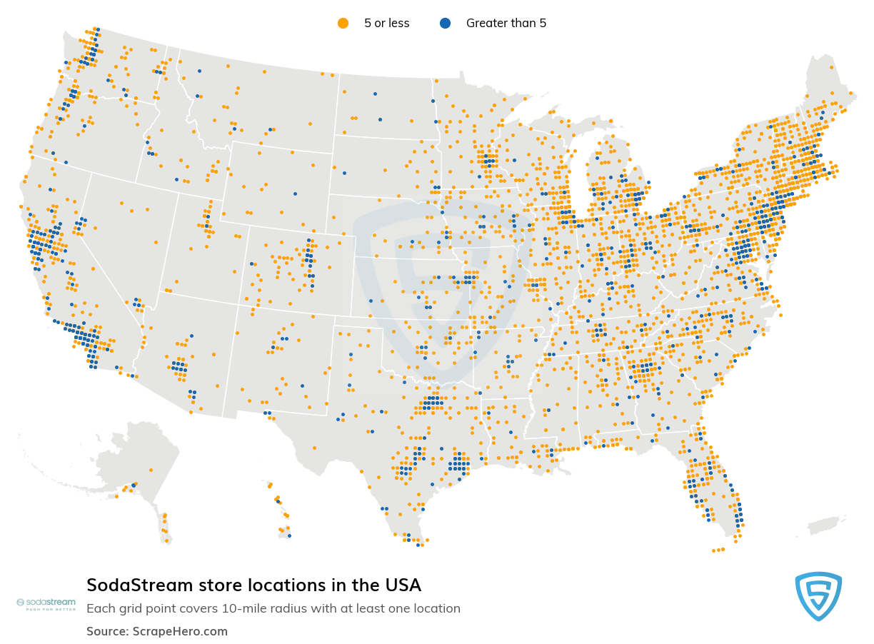 Map of SodaStream stores in the United States