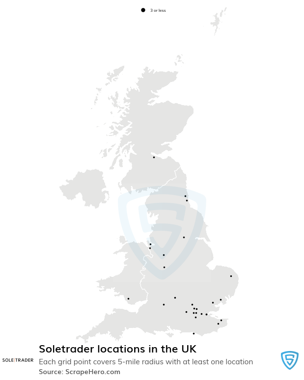 Map of Soletrader stores in the United Kingdom