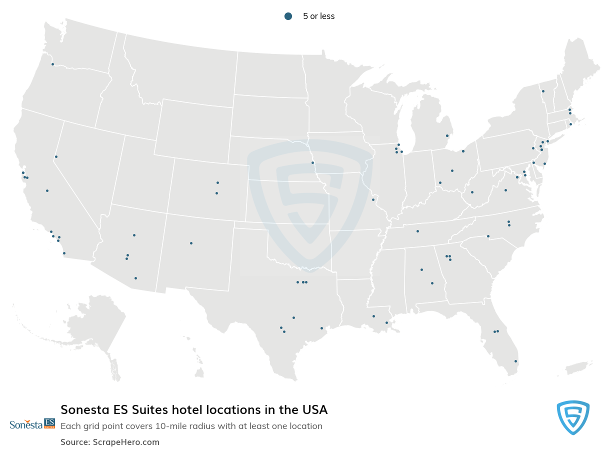 Map of Sonesta ES Suites hotels in the United States