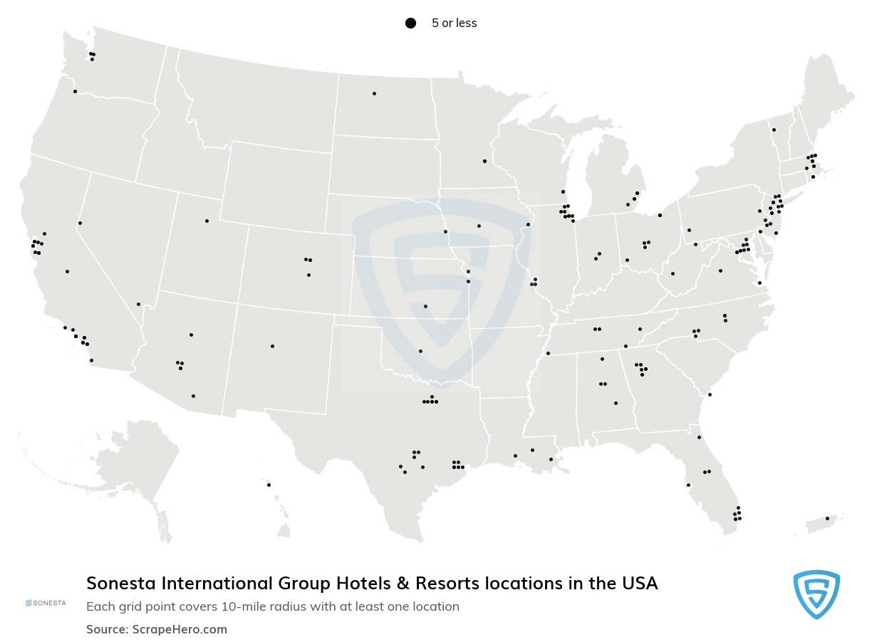 Map of  locations in the United States in 2025