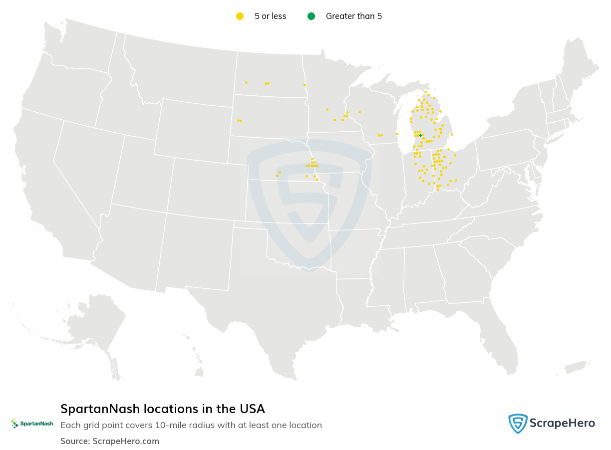 Map of SpartanNash locations in the United States