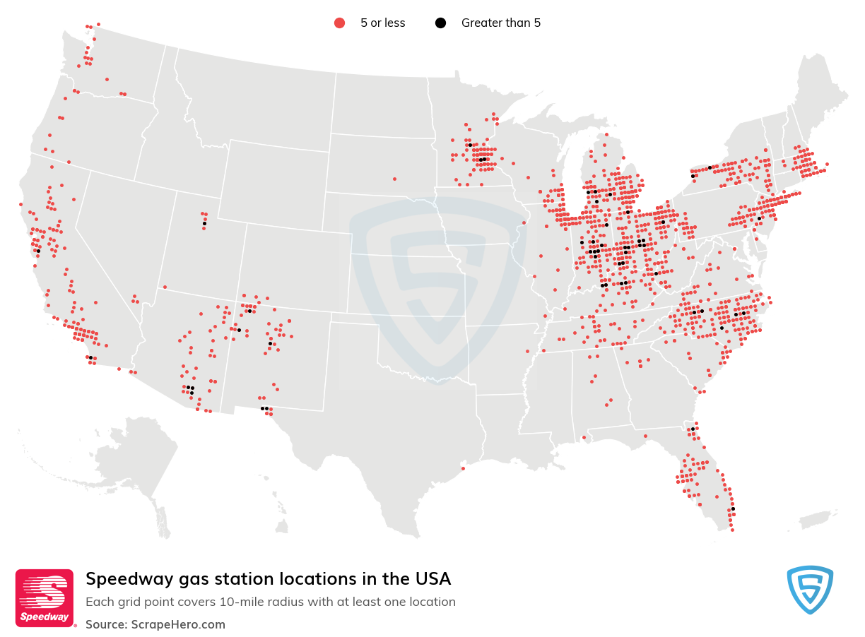 Map of Speedway gas stations in the United States