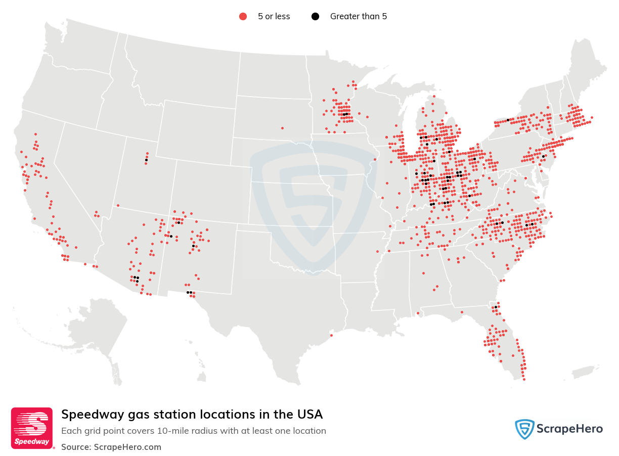 Map of Speedway gas stations in the United States