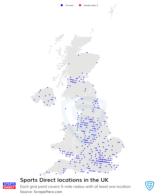 Map of Sports Direct stores in the United Kingdom