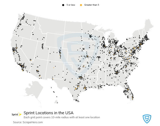 Map of  locations in the United States in 2023