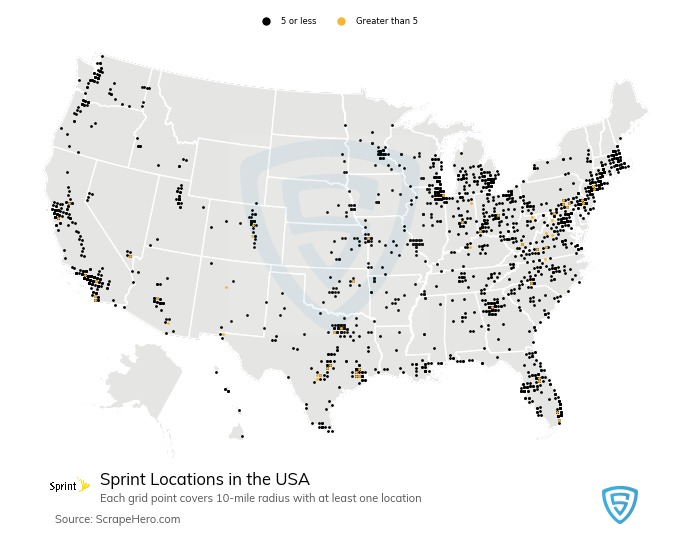 Map of  locations in the United States in 2024