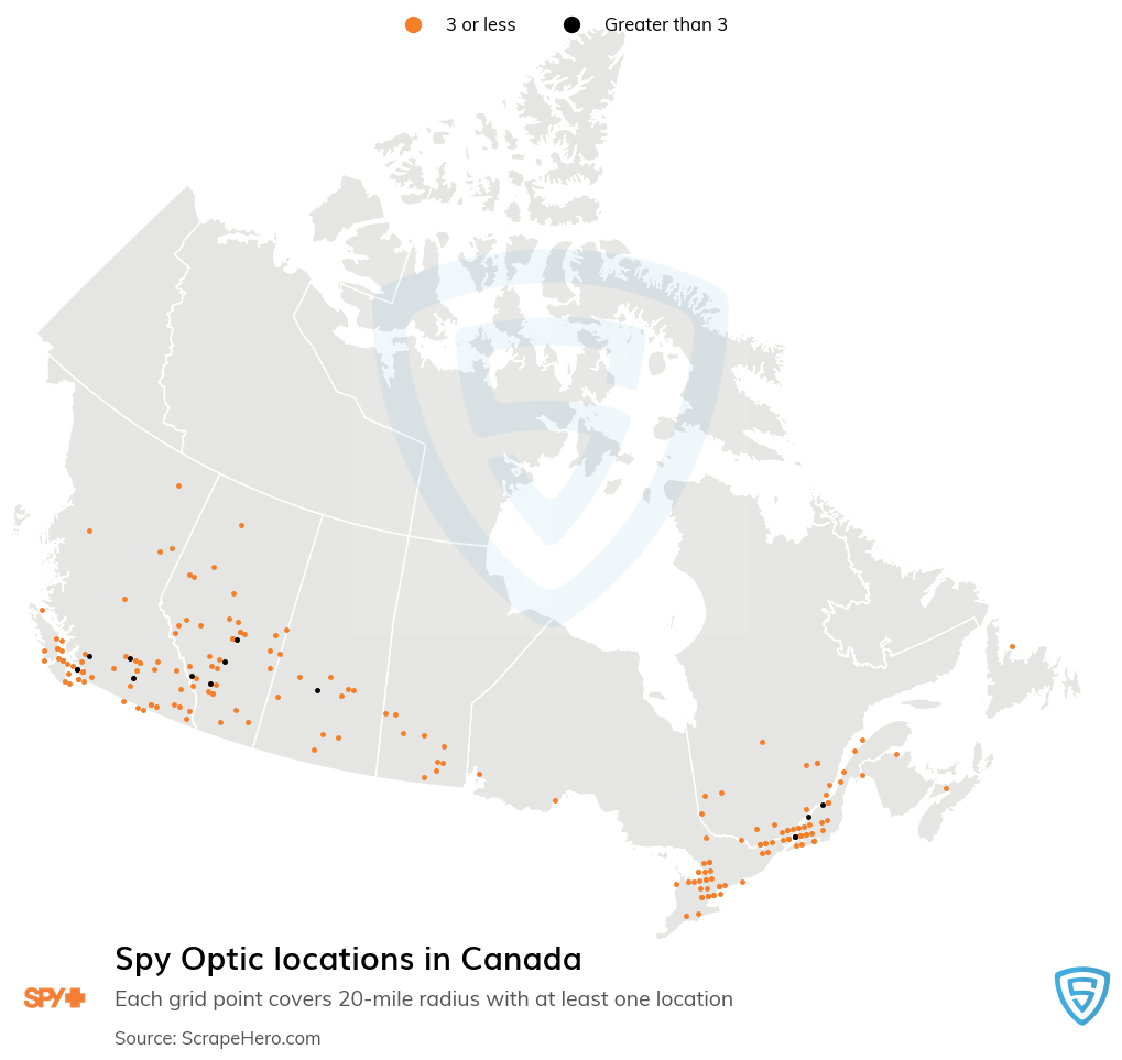 Map of Spy Optic stores in Canada