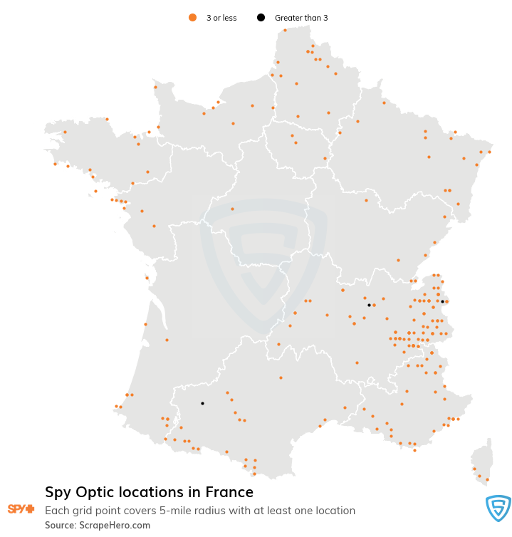 Map of Spy Optic stores in France