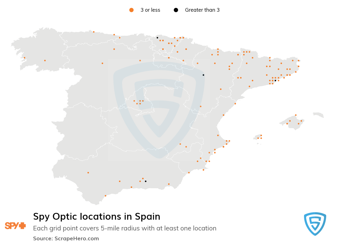 Map of Spy Optic stores in Spain