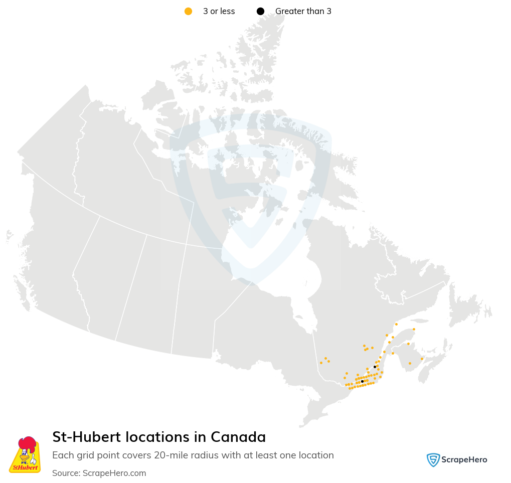 Map of St-Hubert restaurants in Canada