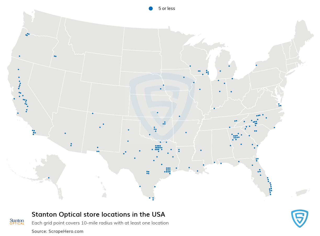 Map of Stanton Optical stores in the United States