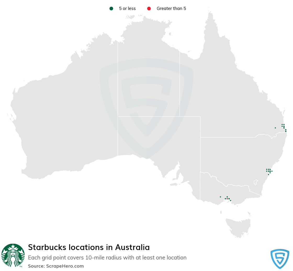 Map of Starbucks locations in Australia