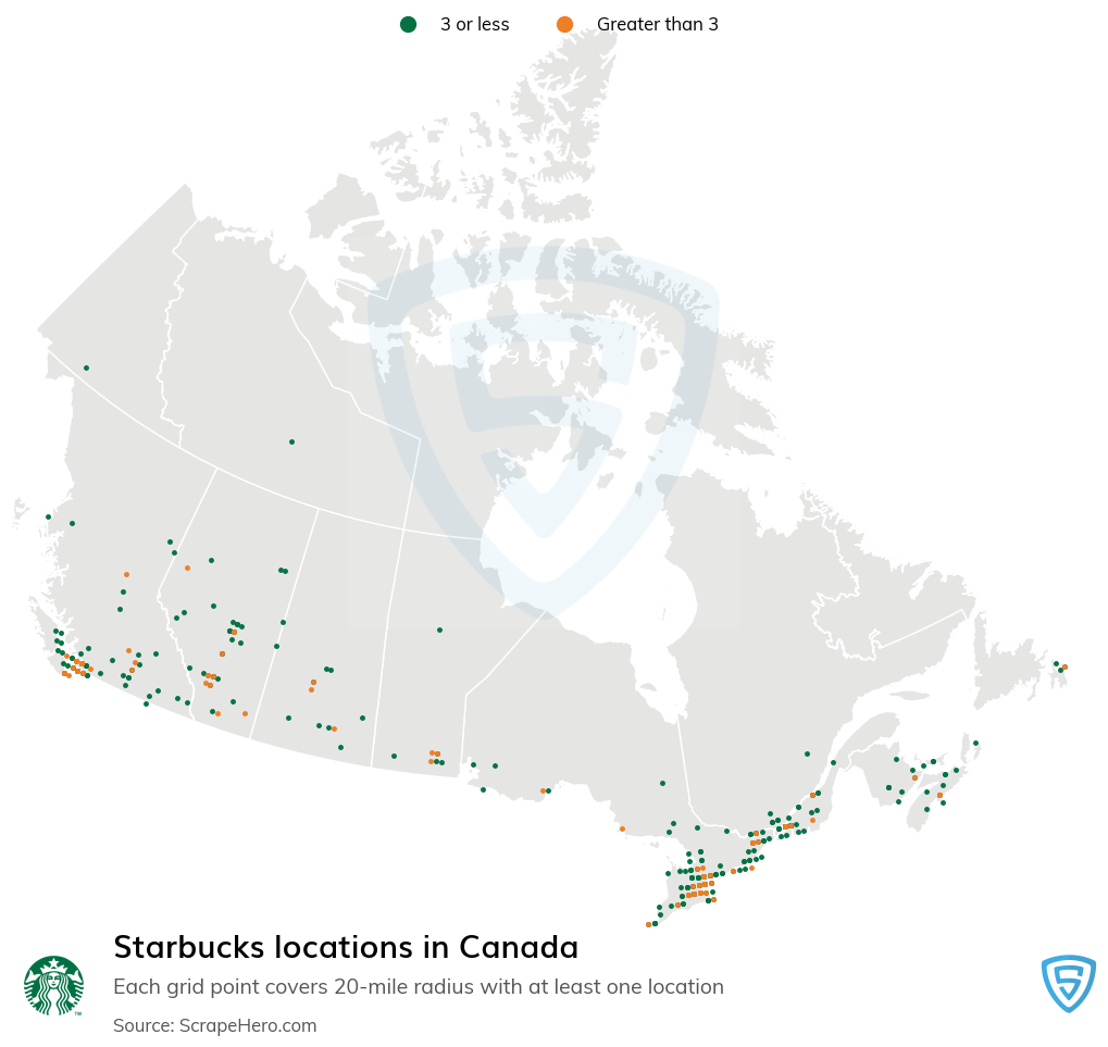 Map of Starbucks locations in Canada in 2022