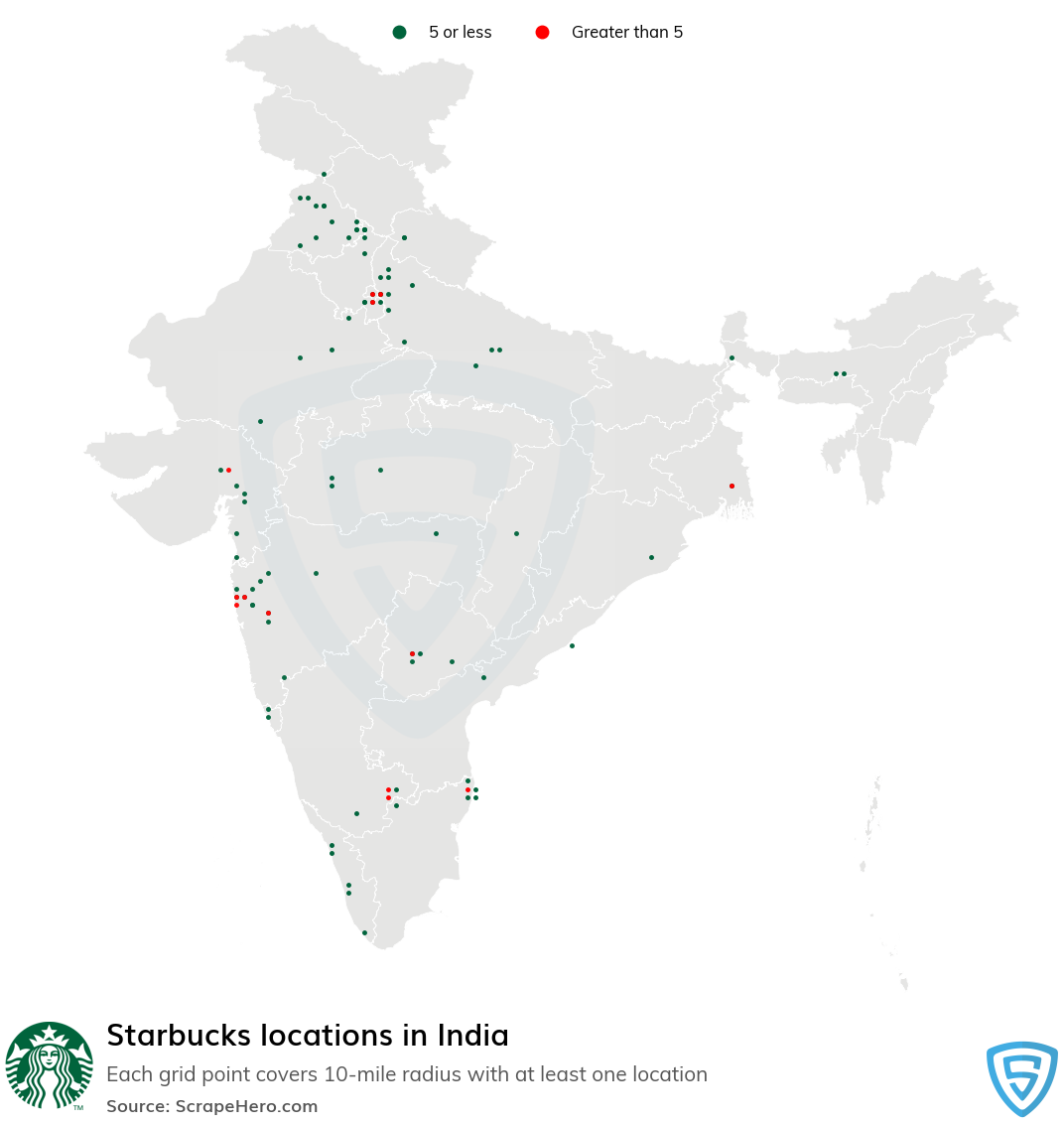 Map of Starbucks stores in India