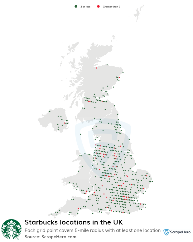 Map of Starbucks stores in the United Kingdom