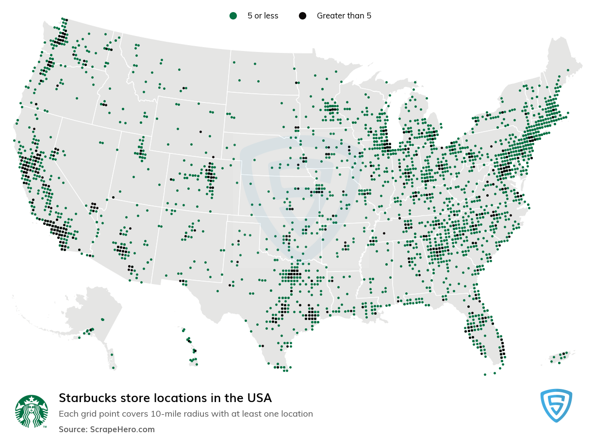 Number of Starbucks stores in the United States in 2022
