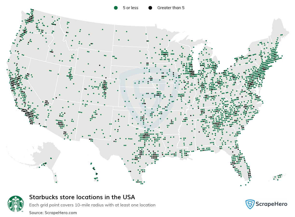 Number of Starbucks locations in the USA in 2024 ScrapeHero