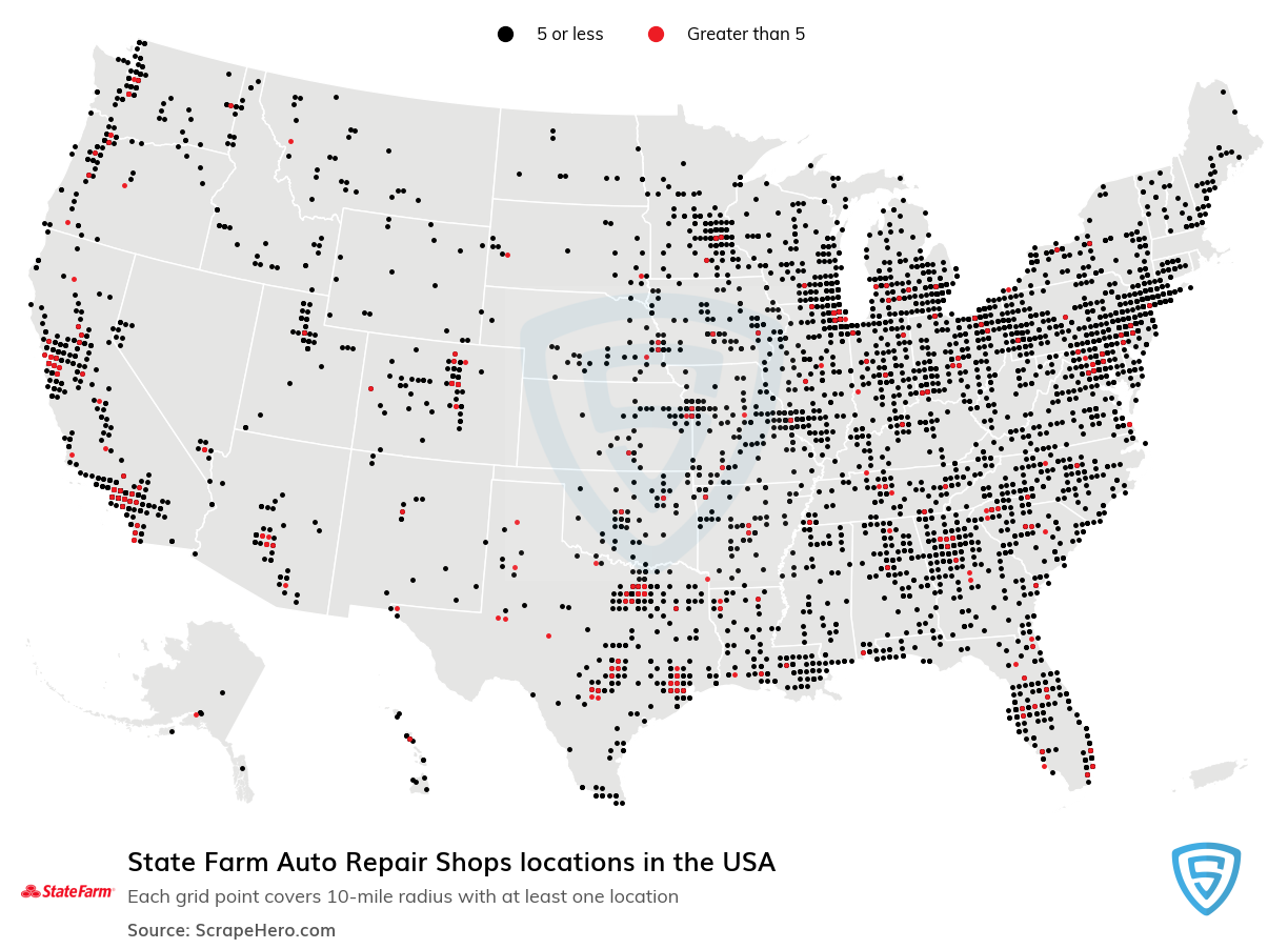 Map of State Farm Auto Repair Shops locations in the United States