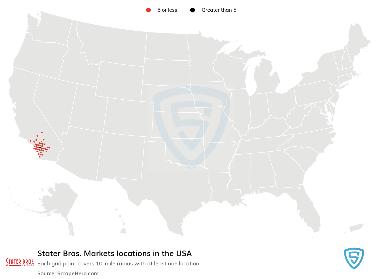 Map of Stater Bros. Markets locations in the United States