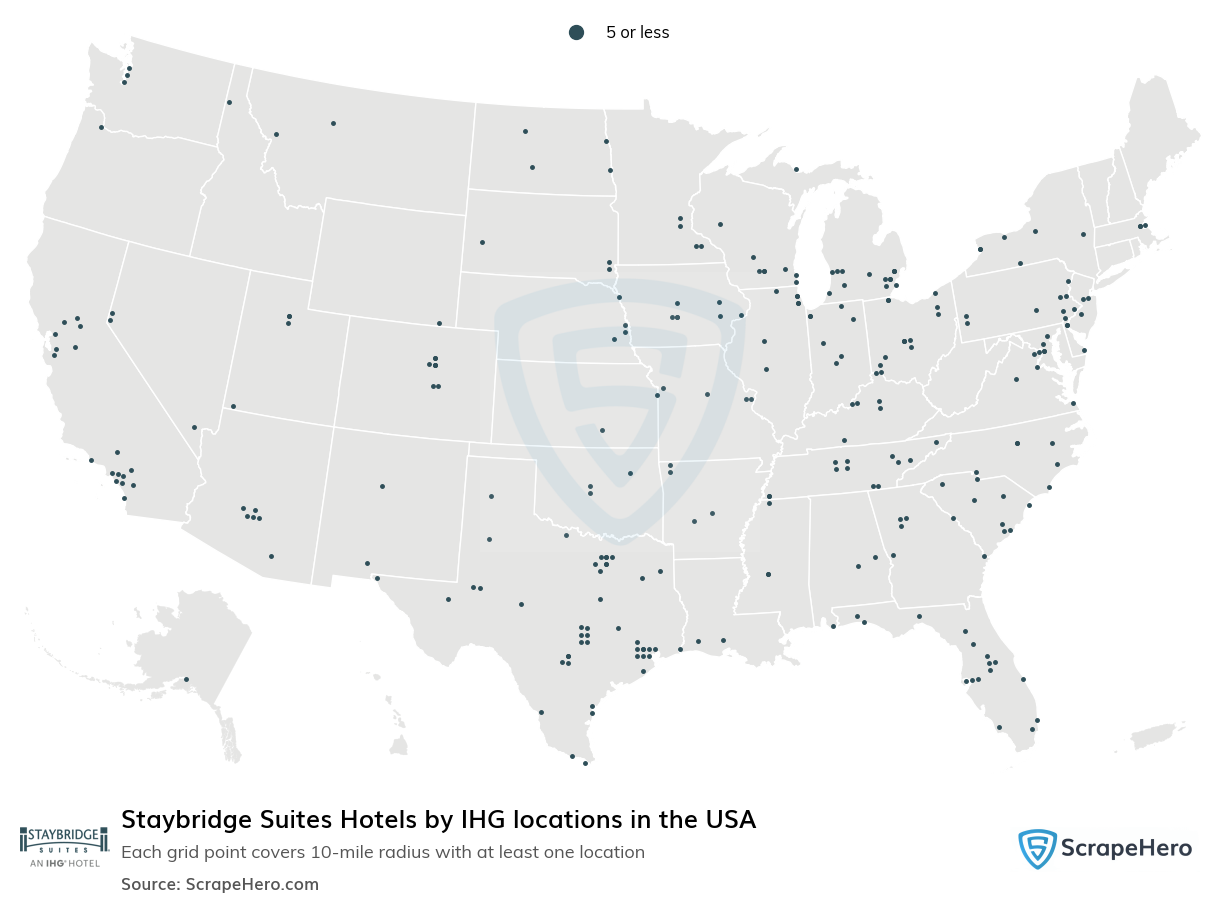 Map of Staybridge Suites locations in the United States