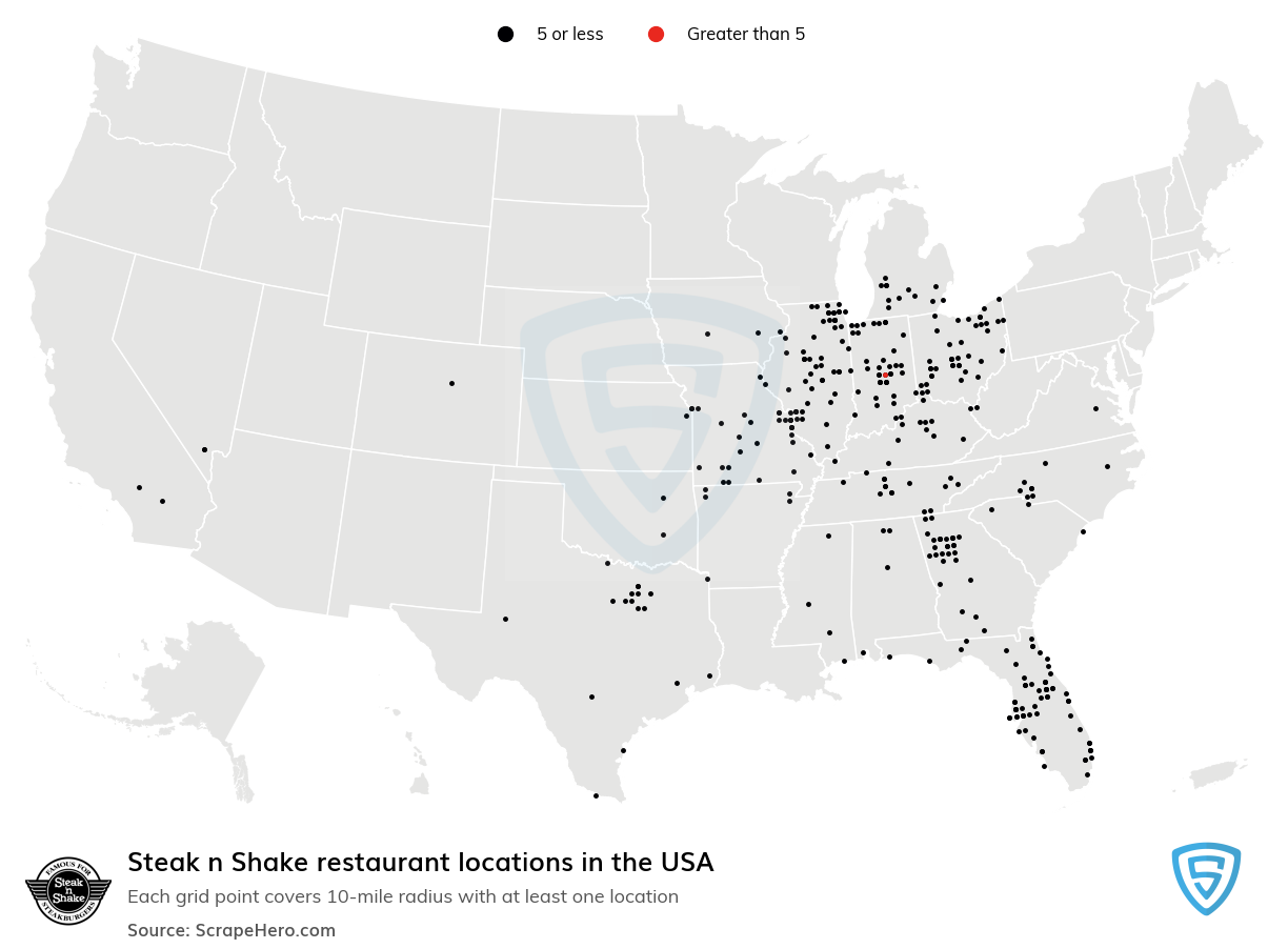 Map of Steak n Shake restaurants in the United States