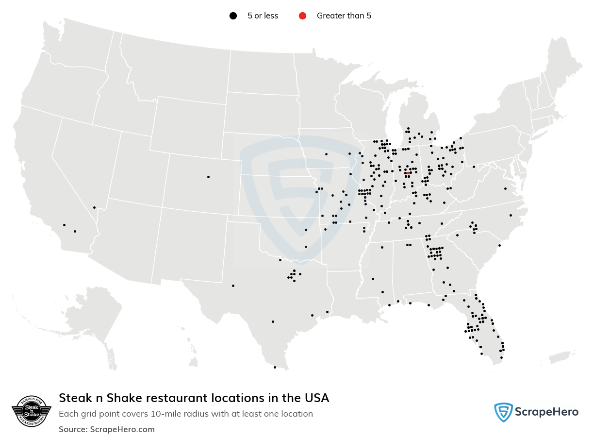 Map of Steak n Shake restaurants in the United States