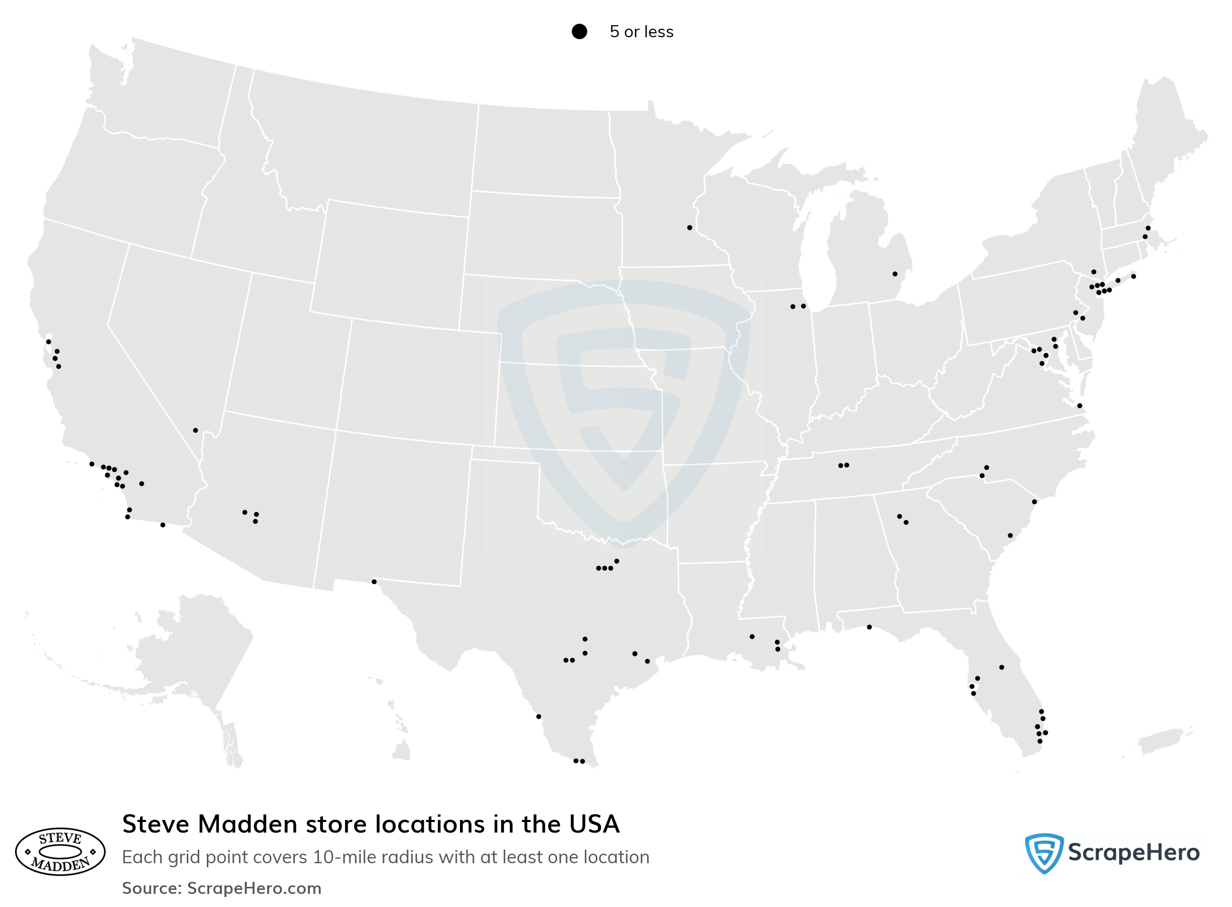 cinta Contribución T Number of Steve Madden locations in the USA in 2022 | ScrapeHero