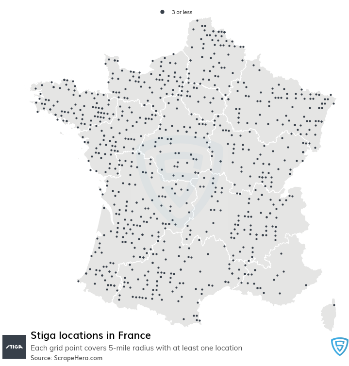 Map of Stiga dealers in France