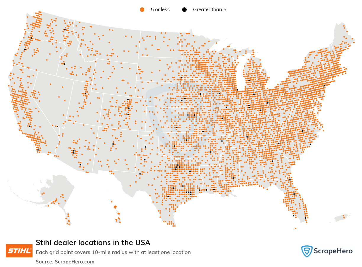 Map of Stihl dealers in the United States