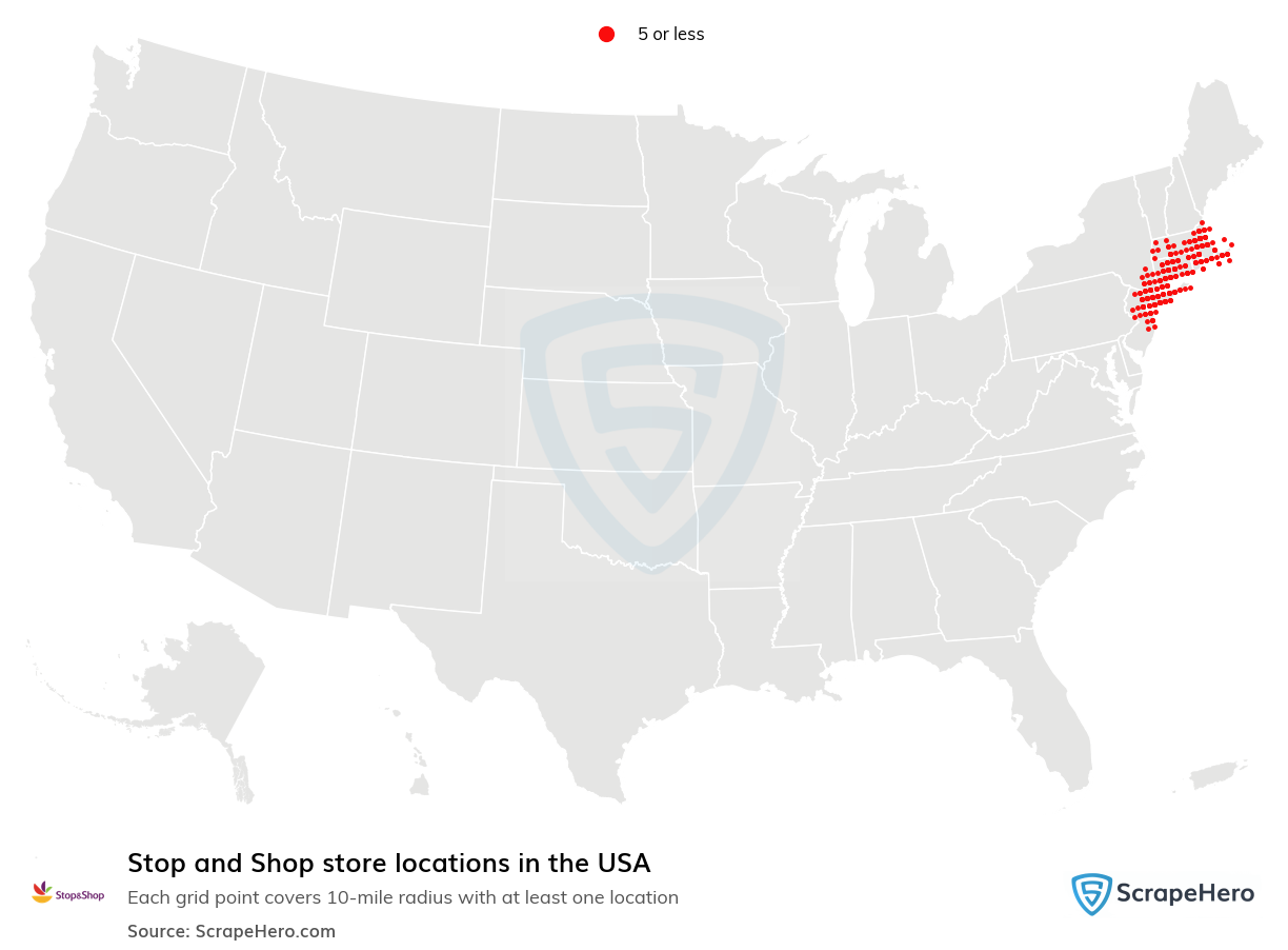 Map of Stop and Shop stores in the United States