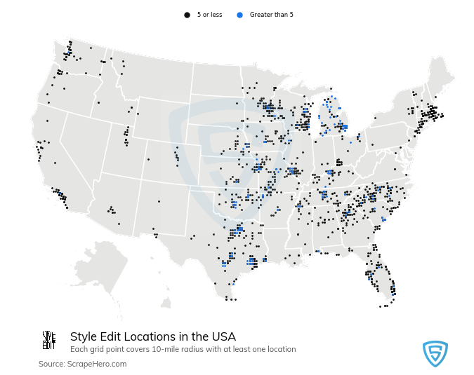 Map of Style Edit locations in the United States