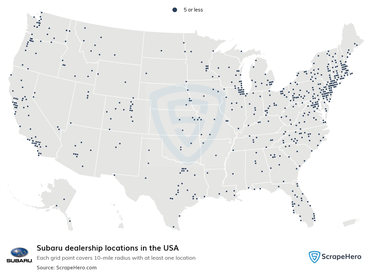 Map of Subaru dealerships in the United States