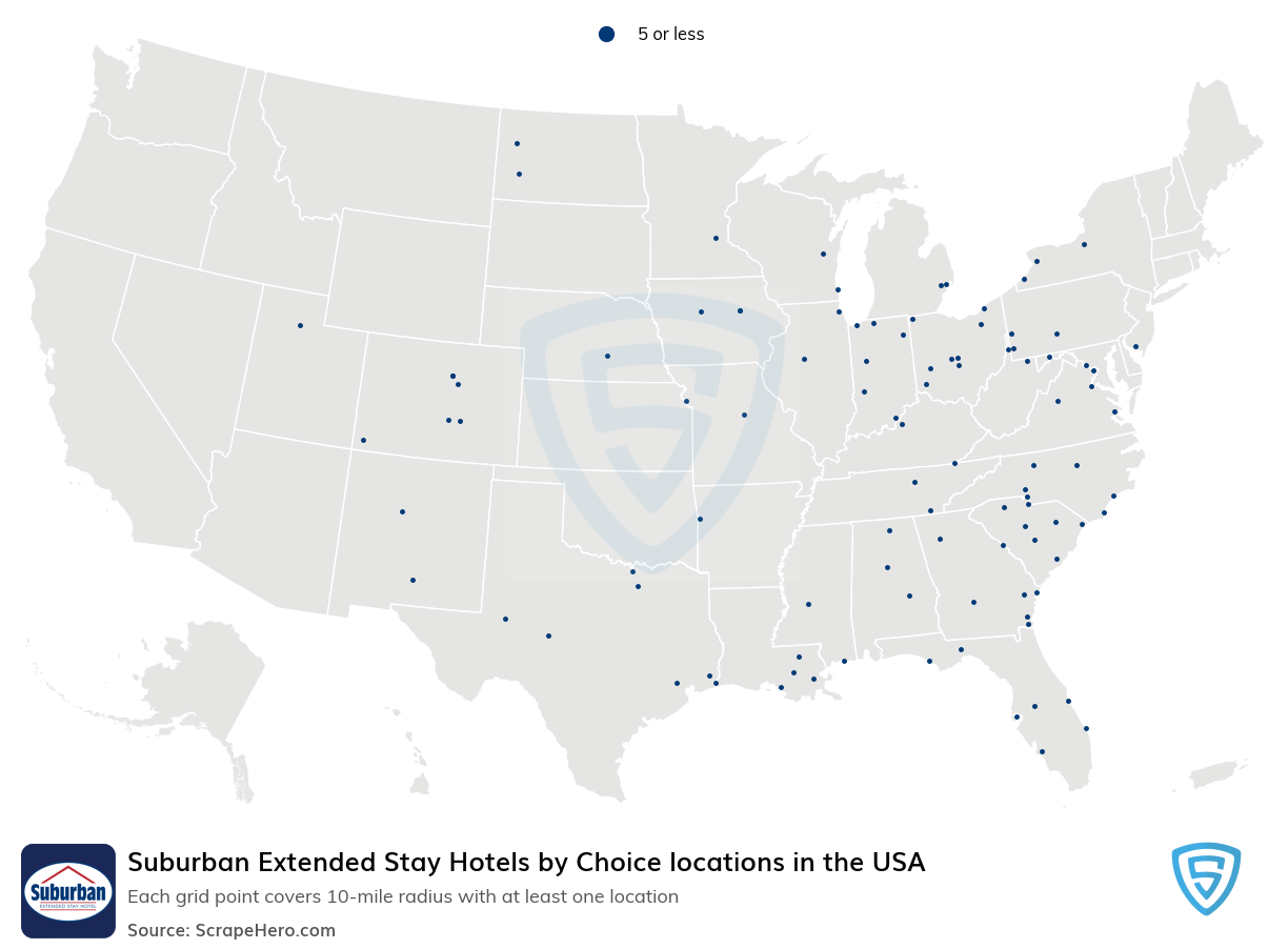 Suburban Extended Stay Hotels by Choice locations