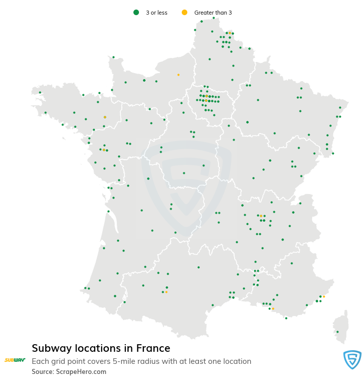 Map of Subway stores in France