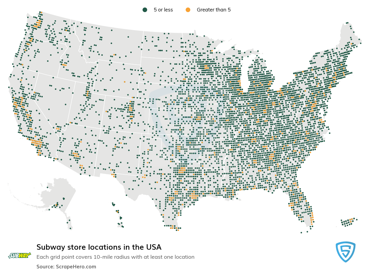 Map of Subway stores in the United States