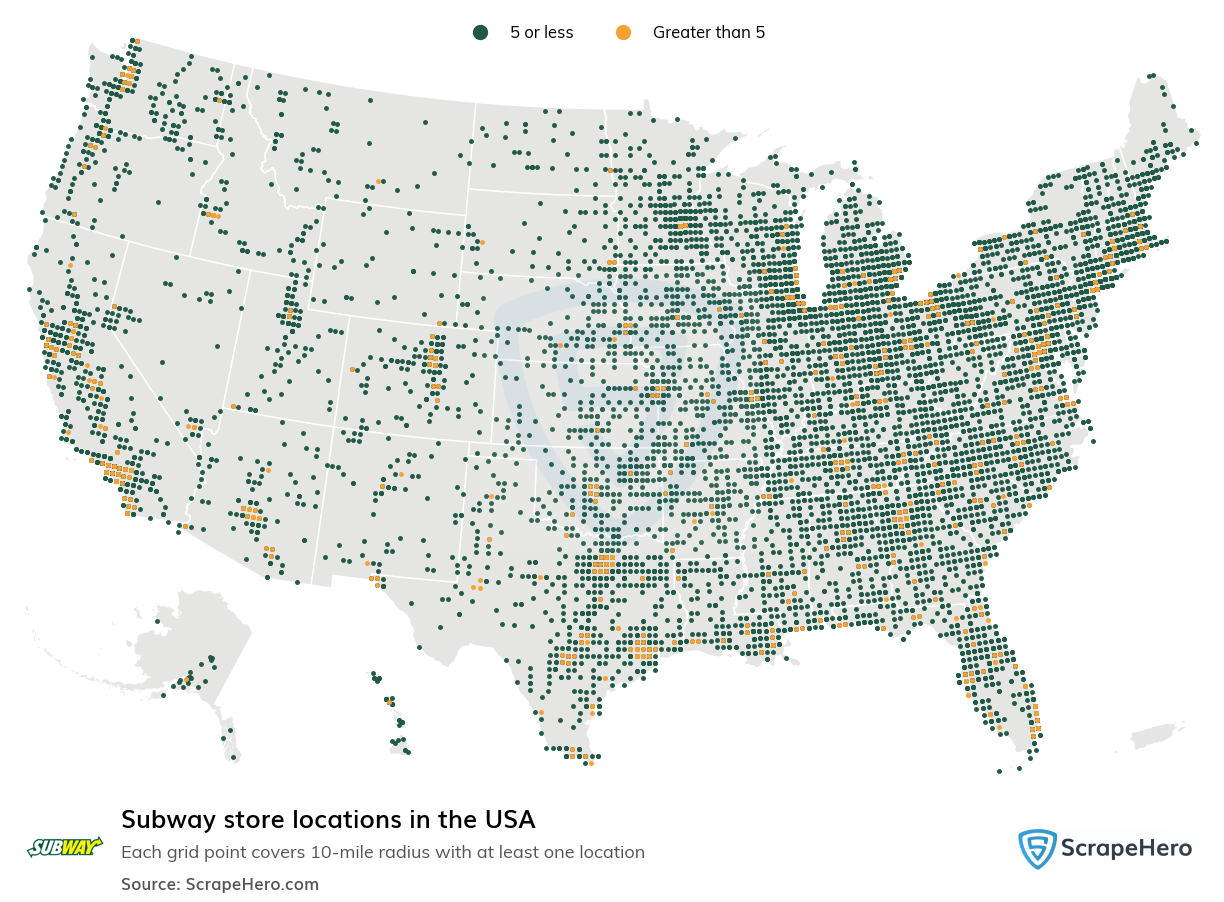 Map of Subway stores in the United States