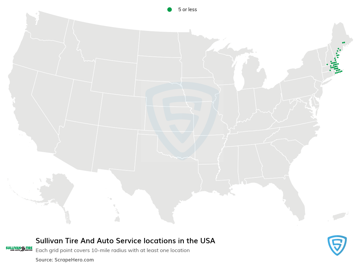 Map of Sullivan Tire And Auto Service locations in the United States