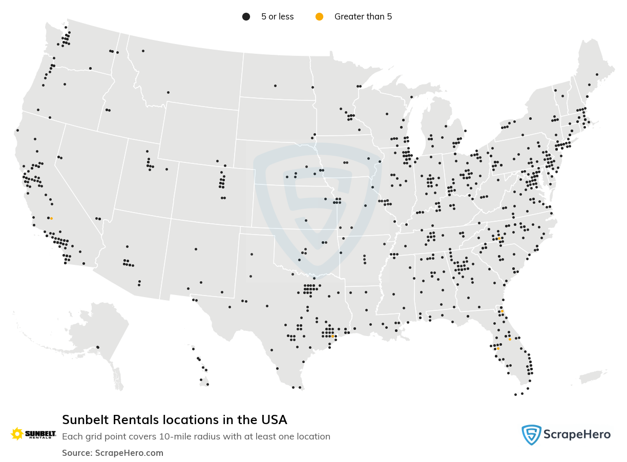Map of Sunbelt Rentals locations in the United States