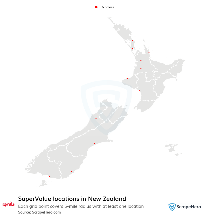 Map of SuperValue stores in New Zealand