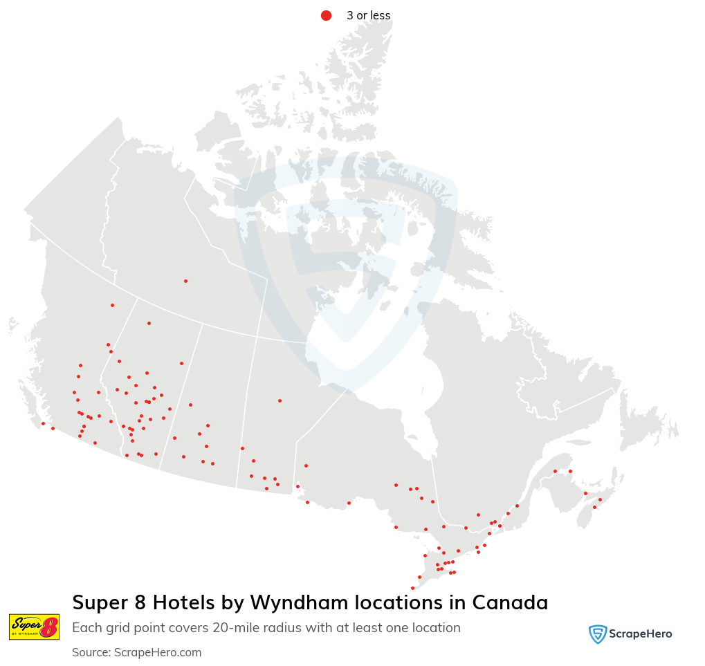 Map of Super 8 locations in Canada