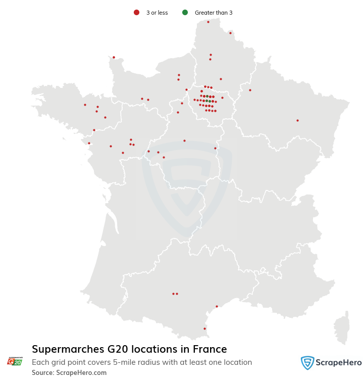 Map of Supermarches G20 stores in France