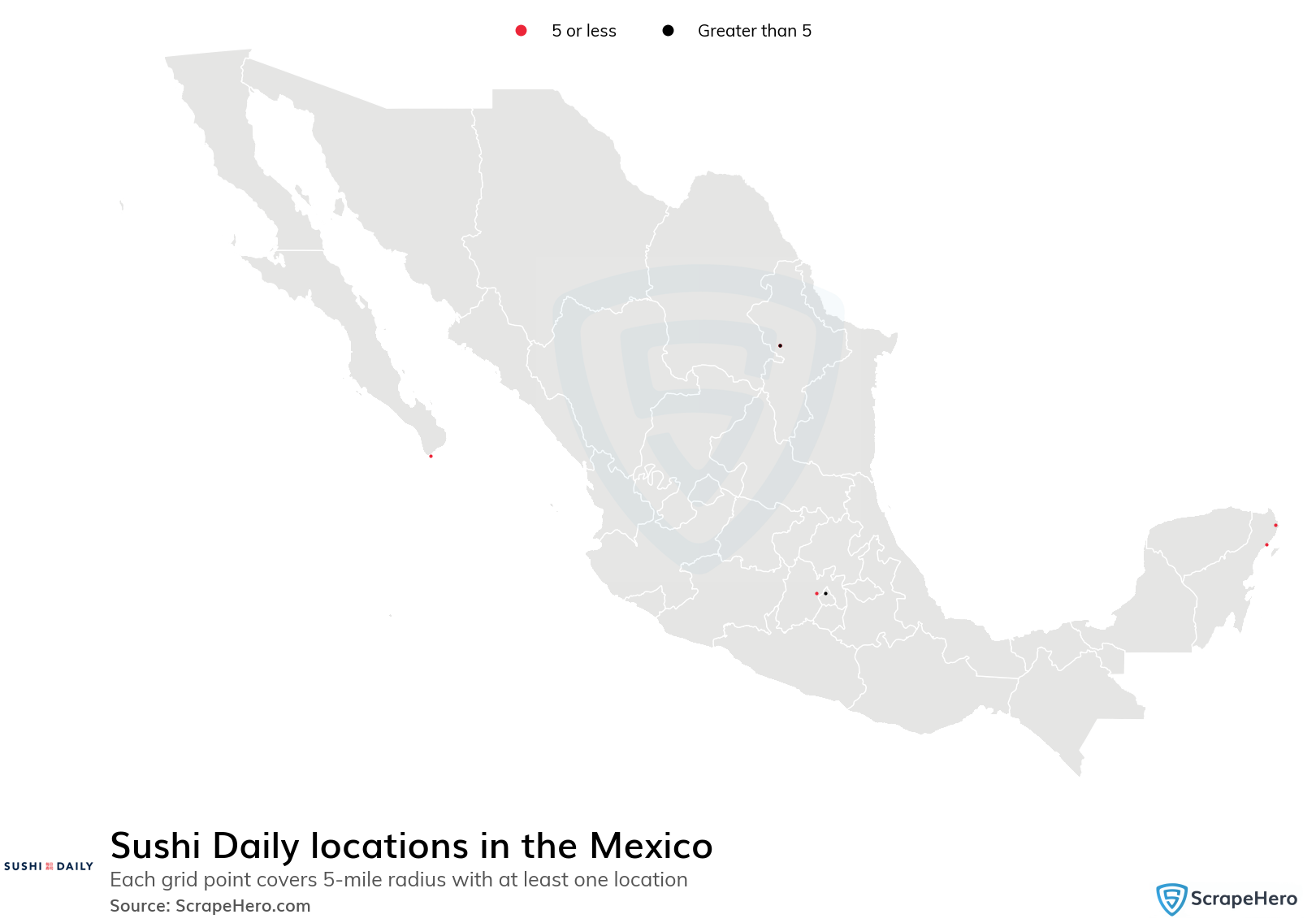 Map of Sushi Daily locations in Mexico