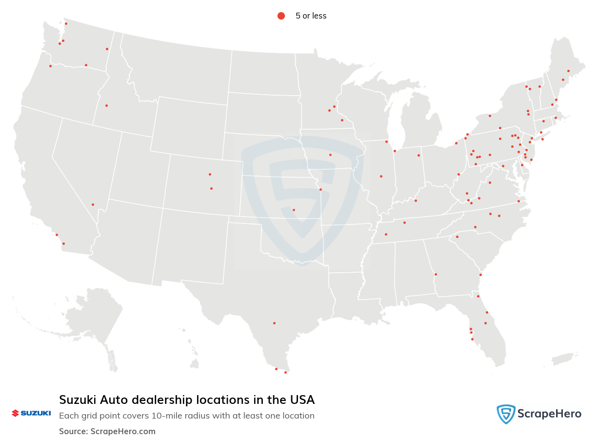 Map of Suzuki Auto dealerships in the United States